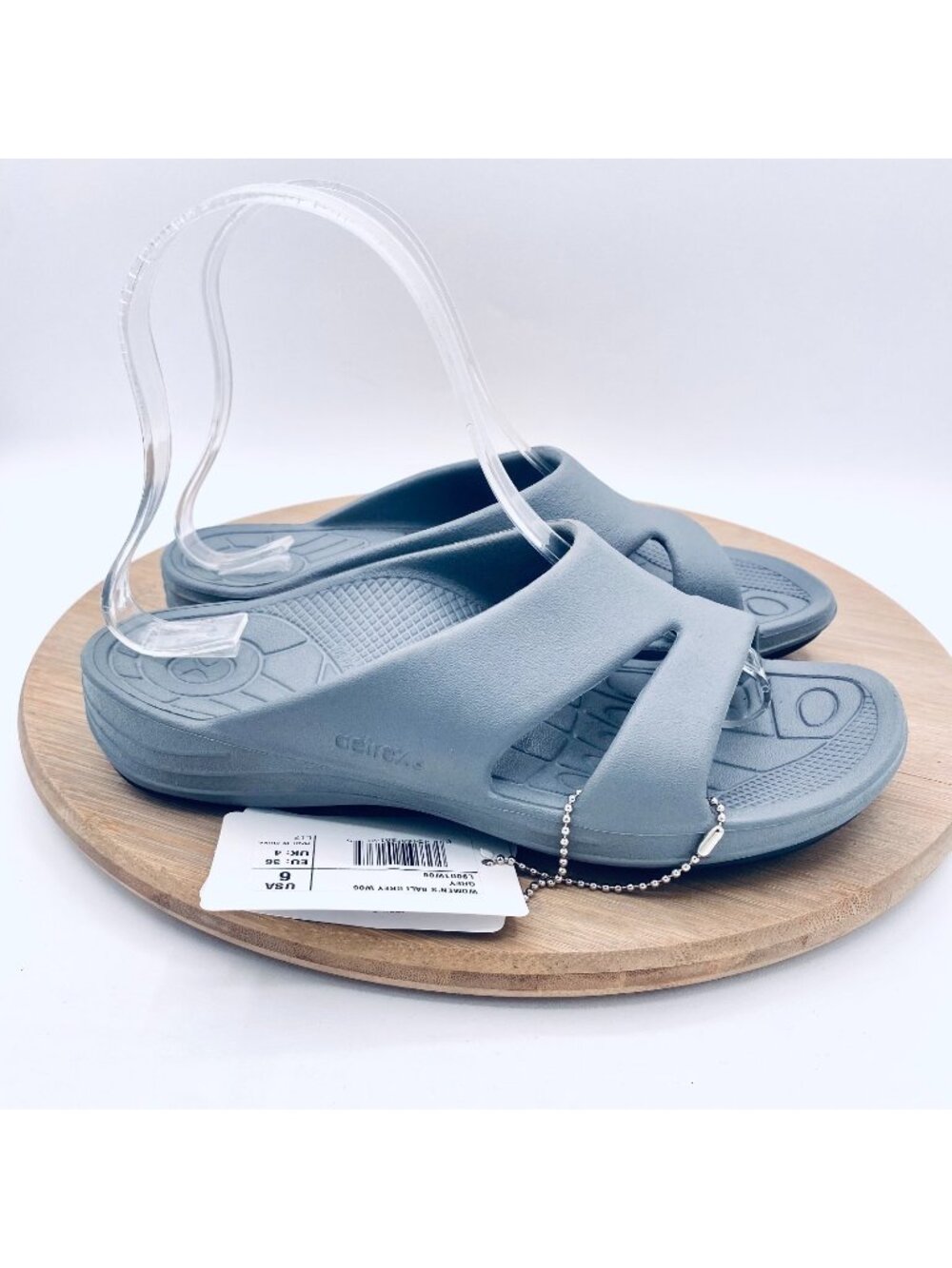 Aetrex Sandals Womens 6 36 Gray Rubber Double Strap Bali Comfort Slides NWT
